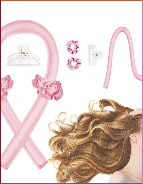 Titanian Satin Heatless Curler Roller Headband 70" Set for Women Long Waves Hair Volume -Pink 9PCS