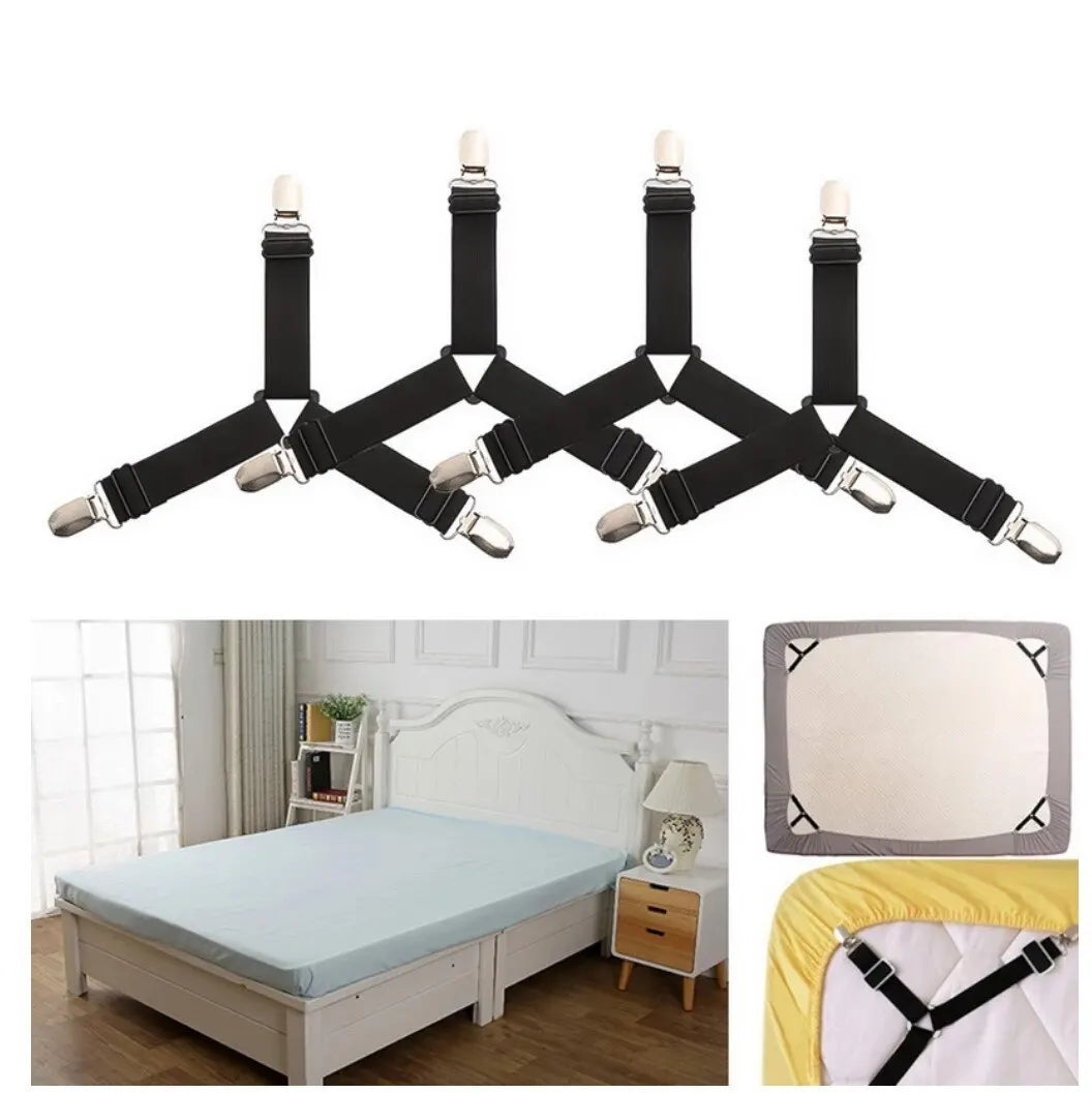 4Pcs/lot Bed Sheet Fasteners Holder Gadgets for Bed Sheet Organizer Mattress Cover Clip For Home Elastic Straps Adjustable Clips