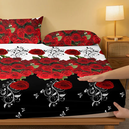 1 piece of delicate red rose patterned frosted bedsheet, bedroom printed bedspread, bedding (excluding pillowcases)