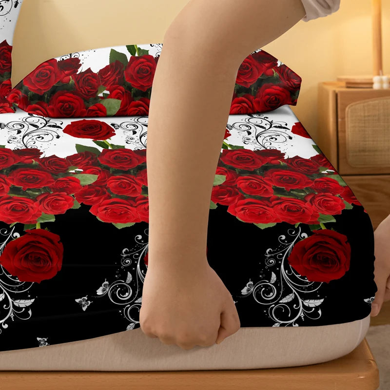 1 piece of delicate red rose patterned frosted bedsheet, bedroom printed bedspread, bedding (excluding pillowcases)